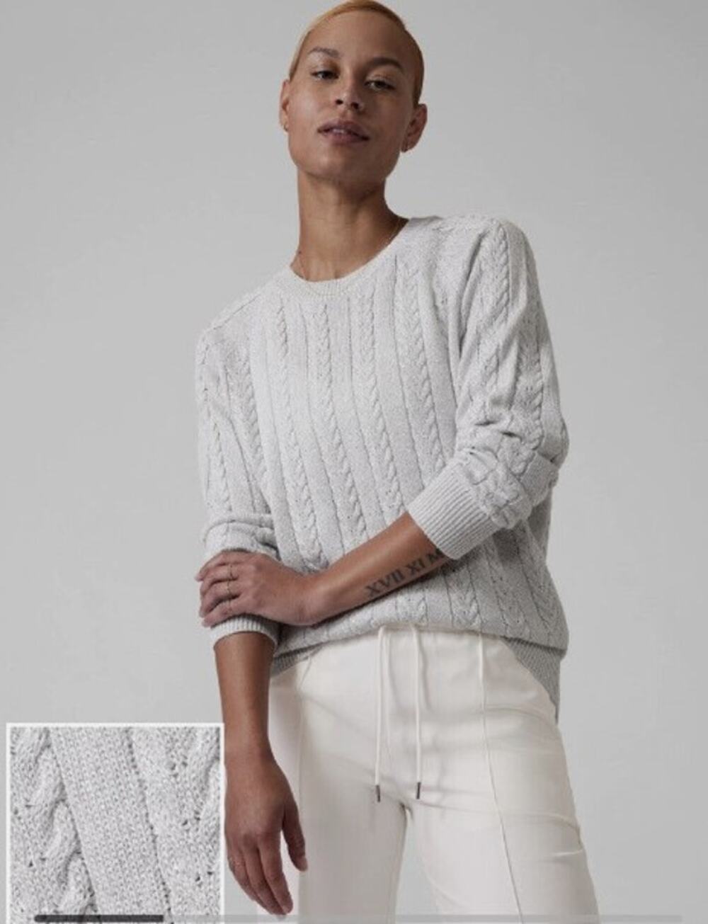 Athleta Crossroads Crewneck Sweater Bright White Metallic Large